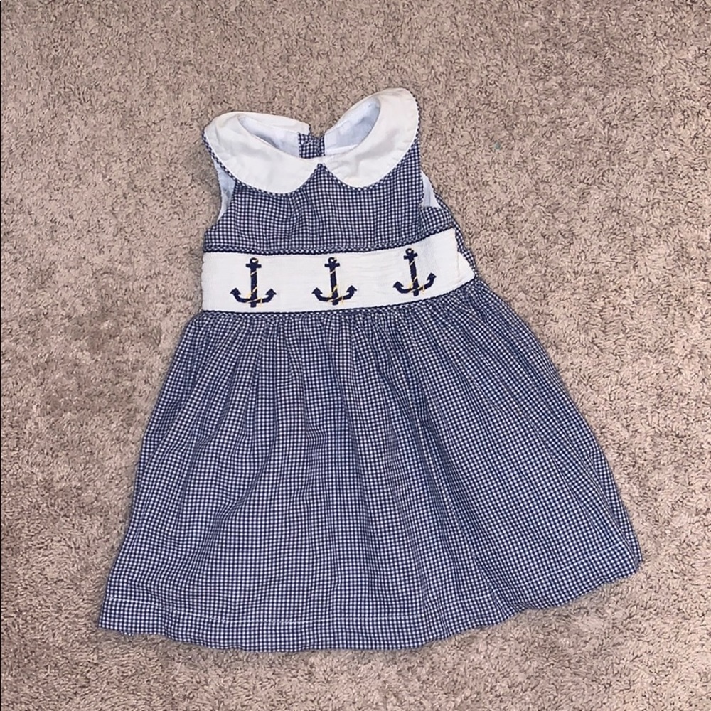 Sorbet Navy and White Gingham Anchor Smocked Dress